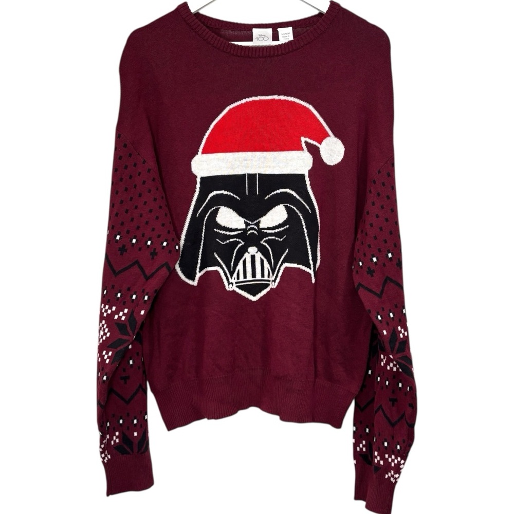 Mad Engine Disney 100 Men’s Star Wars Darth Vader Santa Hat Maroon Sweater NWT
